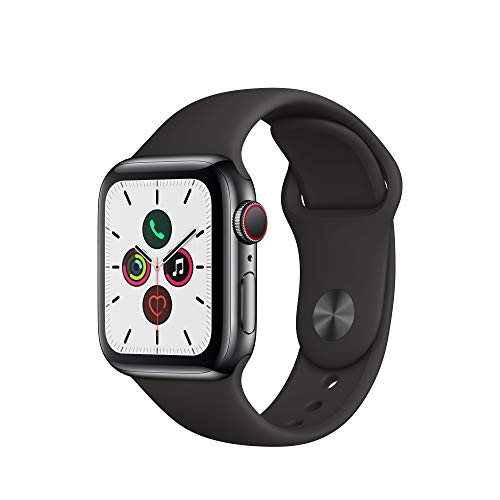 Apple Watch Series 5 (GPS + Cellular, 40 mm) Edelstahlgehäuse Space Schwarz - Sportarmband Schwarz