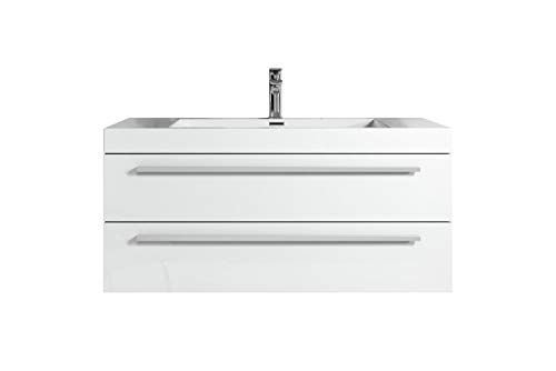 Badezimmer Badmöbel Rome 100 cm Hochglanz weiß - Unterschrank Schrank Waschbecken Waschtisch