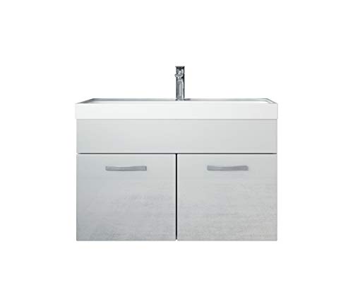 Badezimmer Badmöbel Set Paso 01 80 cm Waschbecken Hochglanz Weiß Fronten - Unterschrank Schrank Waschbecken Waschtisch