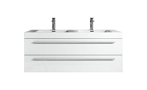 Badezimmer Badmöbel Set Rome 120cm Hochglanz Weiß - Unterschrank Schrank Waschbecken Waschtisch