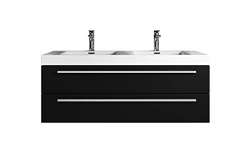 Badezimmer Badmöbel Set Rome 120cm schwarzes Holz - Unterschrank Schrank Waschbecken Waschtisch