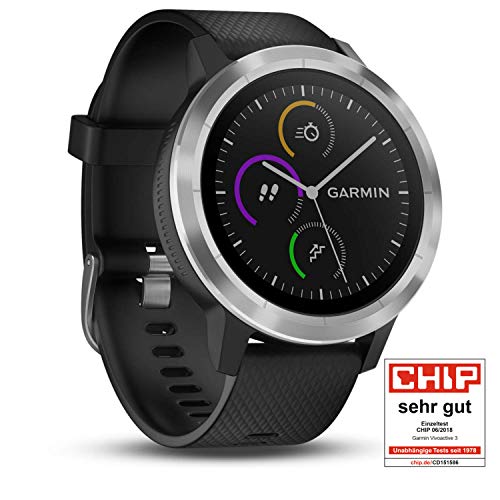 Garmin vívoactive 3 GPS-Fitness-Smartwatch - vorinstallierte Sport-Apps,kontaktloses Bezahlen mit Garmin Pay,Schwarz-Silber (Standard)