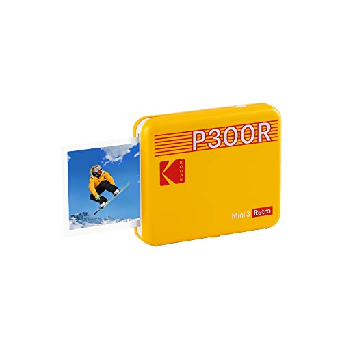 Kodak P300 Mini 3 Retro, Mobiler Handy Fotodrucker, Kompatibel mit Smartphone (iOS &amp; Android), Bluetooth, 76x76 mm, 4Pass-Technologie, Laminierung, 8 Blatt, Gelb