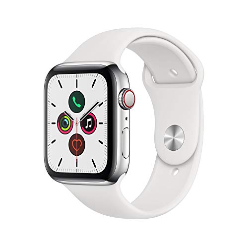 Apple Watch Series 5 (GPS + Cellular, 44 mm) Edelstahlgehäuse - Sportarmband Weiß