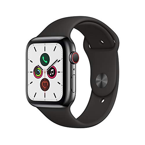 Apple Watch Series 5 (GPS + Cellular, 44 mm) Edelstahlgehäuse Space Schwarz - Sportarmband Schwarz