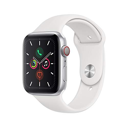 Apple Watch Series 5 (GPS + Cellular, 44 mm) Aluminiumgehäuse Silber - Sportarmband Weiß