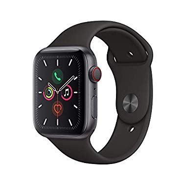 Apple Watch Series 5 (GPS + Cellular, 44 mm, Space Grau, Sportarmband Schwarz)