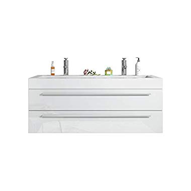 Badezimmer Badmöbel Set Rome 125 cm Doppelwaschtisch Hochglanz Weiß - Unterschrank Schrank Waschbecken Waschtisch