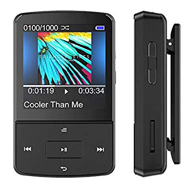Bluetooth 16GB Mini Clip Mp3 Player tragbar, 30 Stunden Wiedergabe Sport Musik Player mit FM, Unterstützt 64GB Micro SD Speicherkarte, von AGPTEK G15S, Schwarz