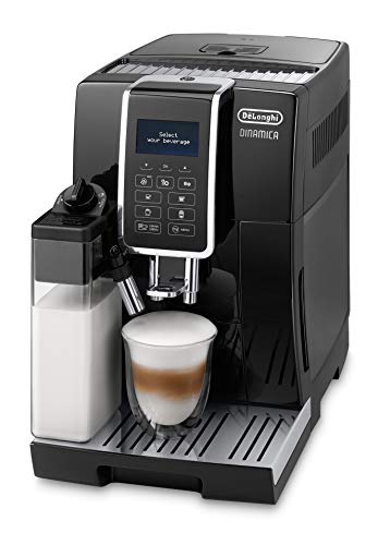 De'Longhi Dinamica ECAM 350.55.B Kaffeevollautomat mit Milchsystem, Cappuccino, Espresso und Kaffee auf Knopfdruck, Digitaldisplay mit Klartext, 2-Tassen-Funktion, Großer 1,8 L Wassertank, Schwarz