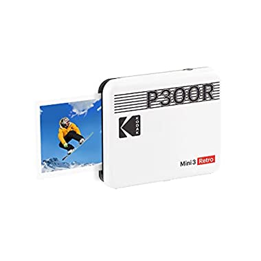 Kodak Mini 3 Retro-Fotodrucker, tragbar, iOS, Android und Bluetooth, 7,6 x 7,6 cm, 4Pass-Technologie und Laminierung, Weiß, 8 Blatt