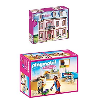 PLAYMOBIL 5303 - Romantisches Puppenhaus + PLAYMOBIL 5336 - Einbauküche mit Sitzecke