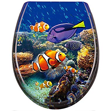 UISEBRT WC Sitz mit Absenkautomatik - WC Klodeckel Toilettensitz mit langsamer Absenkung - Verschiedene Muster zur Auswahl (Süßwasserzierfische)