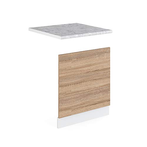 Vicco Küchenschrank R-Line Hängeschrank Unterschrank Küchenzeile Küchenunterschrank Arbeitsplatte, Möbel verfügbar in anthrazit und weiß (Sonoma mit Arbeitsplatte, Geschirrspülerblende 60 cm)