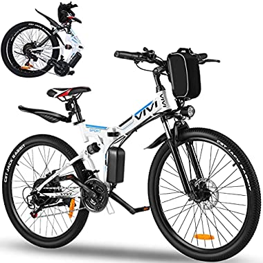 Vivi Ebike Mountainbike 26 Zoll E Bike Damen Herren, Elektrofahrrad klapprad mit Abnehmbare 36V 8Ah Lithium-Ionen Batterie, Shimano 21-Gang Electric Bike (Weiß Blau)